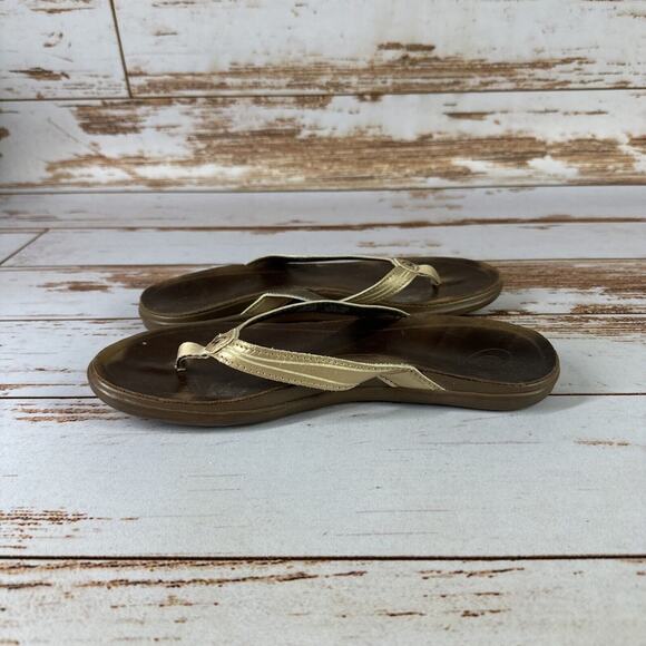 OluKai Aukai Women’s Leather Flip Flop Sandals Beige Sz 8 - Picture 8 of 10